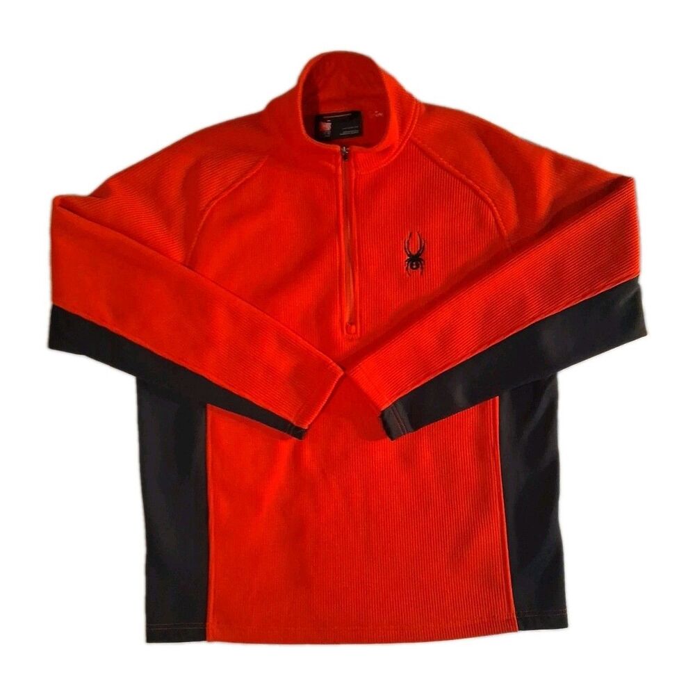 Spyder Core Sweater Men 1/4 Zip Sz L Red Black Top Shirt Jacket Cardigan